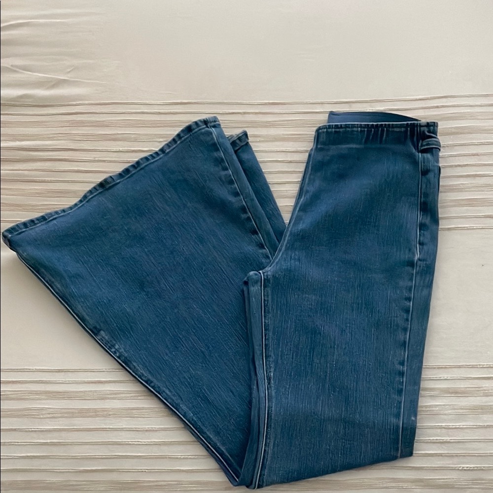 Blue Flare & Wide Leg Jeans with Asymmetrical Design